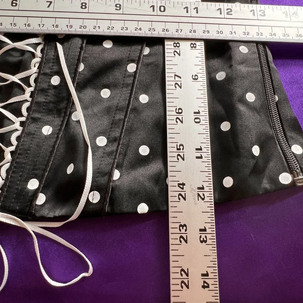 πSixthsense Sexy Corsage Top Black with White Polka Dots & Zipper on the Side - Picture 7 of 15
